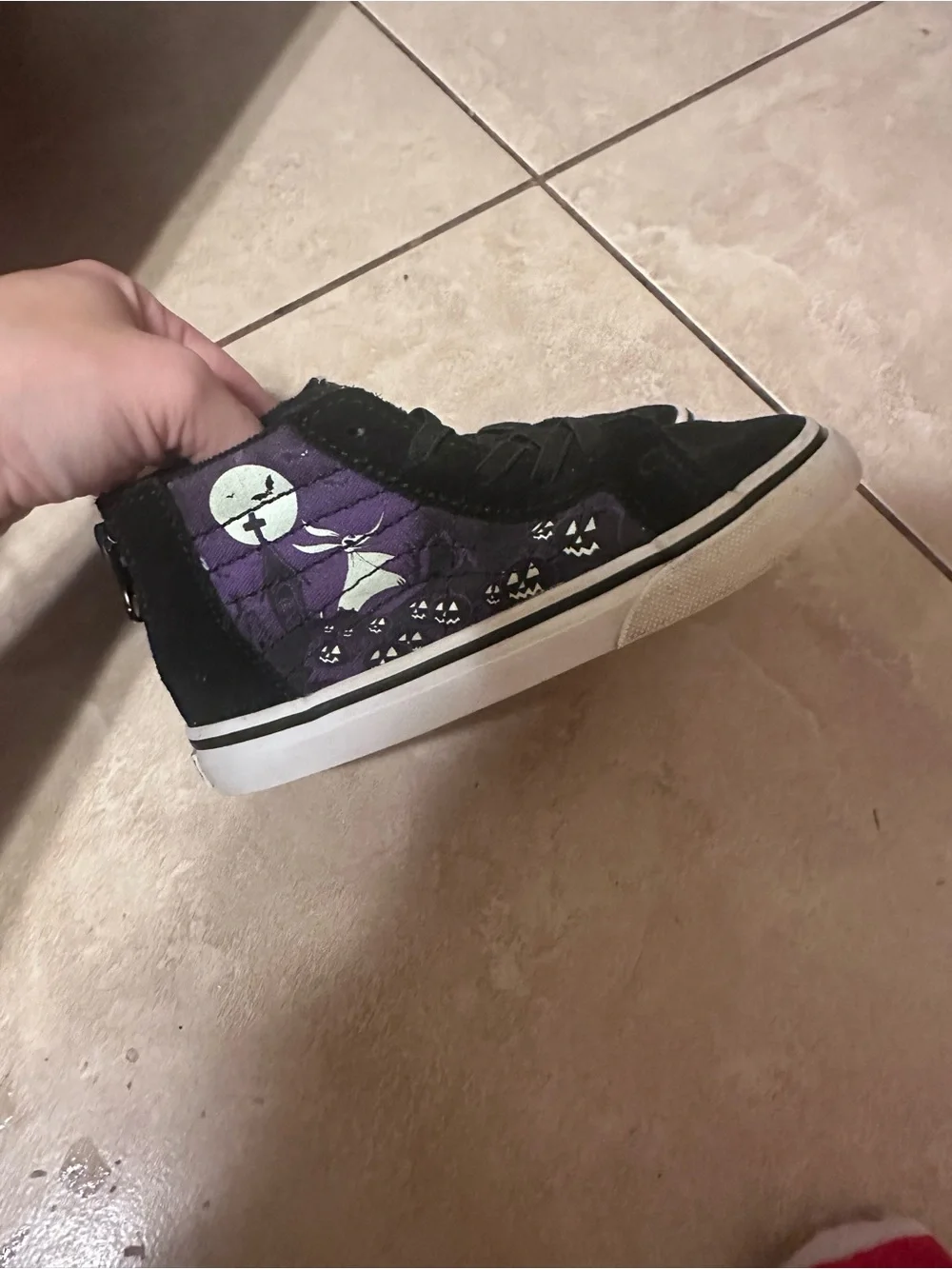 Vans Kids Black and Purple High-Top Sneakers with Halloween Pumpkin Graphic